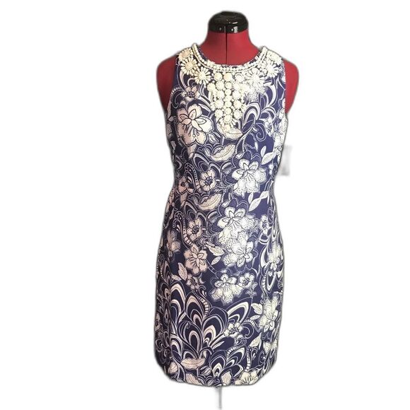 Boston Proper Blue & White Floral Sheath Dress Women Size 2 Beaded Neckline NWT - Picture 12 of 12